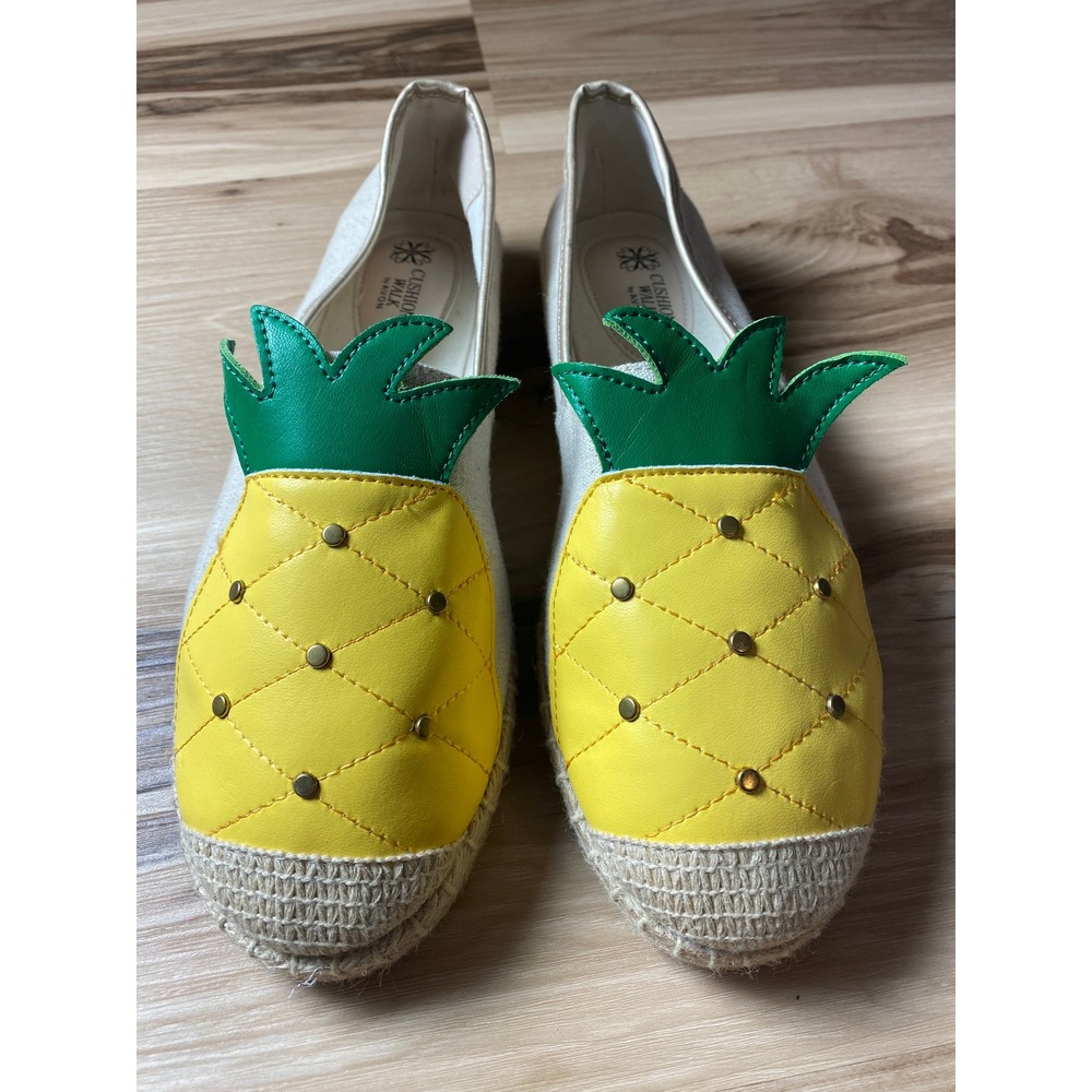 Avon Cushion Walk Pineapple Espadrille Flats Yellow Canvas Slip On Shoes Size 8